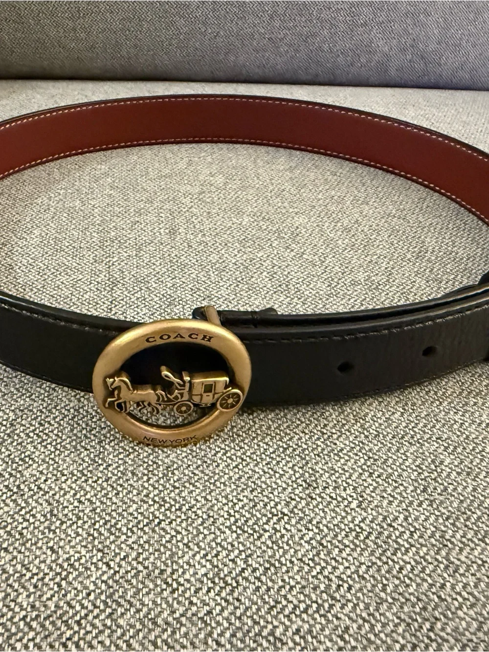 Coach Black Leather Belt with Brass Horse & Carriage Buckle